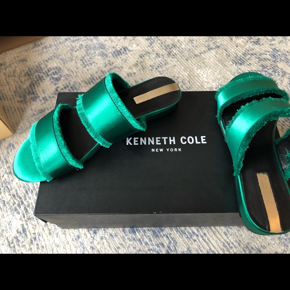 Emerald green mule sandals.
